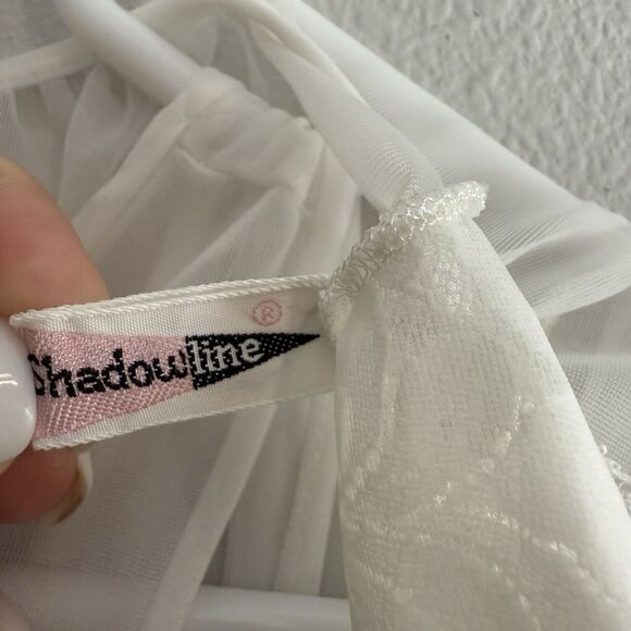 VTG Shadowline Peignoir Set Bridal Medium White Gown Nylon Double Chiffon Pearls - Picture 8 of 16